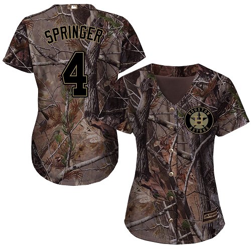 Women's Majestic Houston Astros #4 George Springer Authentic Camo Realtree Collection Flex Base MLB Jersey