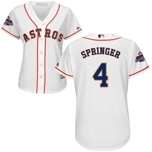 Women's Majestic Houston Astros #4 George Springer Authentic White Home 2017 World Series Champions Cool Base MLB Jersey