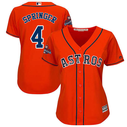 Women's Majestic Houston Astros #4 George Springer Replica Orange Alternate 2017 World Series Champions Cool Base MLB Jersey