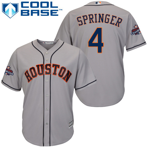 Youth Majestic Houston Astros #4 George Springer Authentic Grey Road 2017 World Series Champions Cool Base MLB Jersey