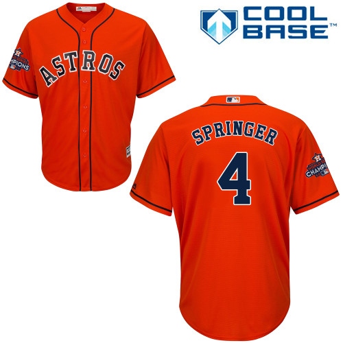 Youth Majestic Houston Astros #4 George Springer Authentic Orange Alternate 2017 World Series Champions Cool Base MLB Jersey