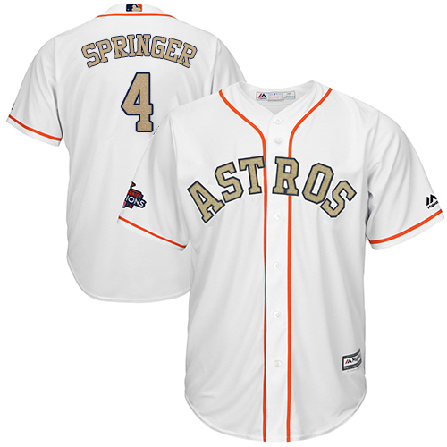 Youth Majestic Houston Astros #4 George Springer Authentic White 2018 Gold Program Cool Base MLB Jersey