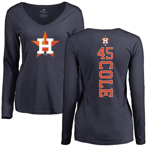 MLB Women's Nike Houston Astros #45 Gerrit Cole Navy Blue Backer Long Sleeve T-Shirt