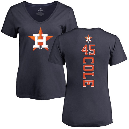MLB Women's Nike Houston Astros #45 Gerrit Cole Navy Blue Backer T-Shirt