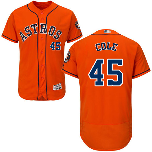 Men's Majestic Houston Astros #45 Gerrit Cole Orange Alternate Flex Base Authentic Collection MLB Jersey