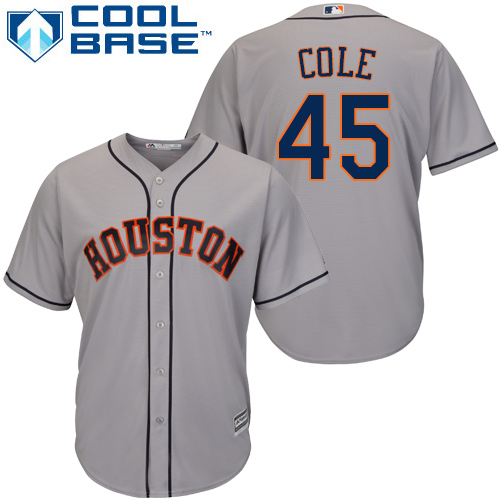 Men's Majestic Houston Astros #45 Gerrit Cole Replica Grey Road Cool Base MLB Jersey