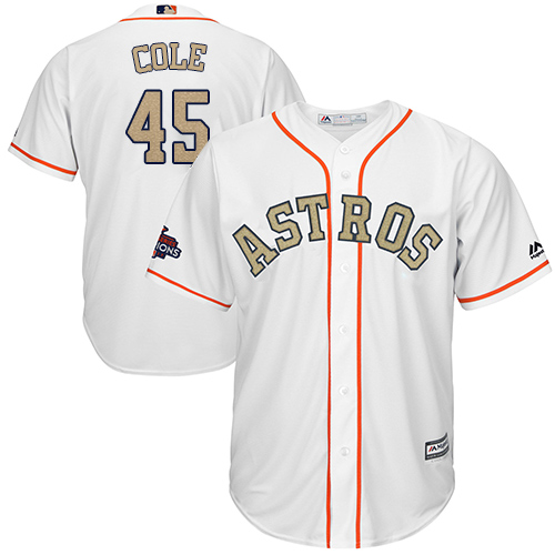 Men's Majestic Houston Astros #45 Gerrit Cole Replica White 2018 Gold Program Cool Base MLB Jersey