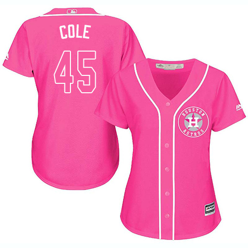 Women's Majestic Houston Astros #45 Gerrit Cole Authentic Pink Fashion Cool Base MLB Jersey