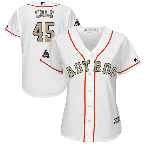 Women's Majestic Houston Astros #45 Gerrit Cole Authentic White 2018 Gold Program Cool Base MLB Jersey