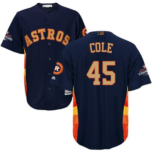 Youth Majestic Houston Astros #45 Gerrit Cole Authentic Navy Blue Alternate 2018 Gold Program Cool Base MLB Jersey