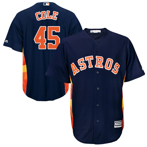 Youth Majestic Houston Astros #45 Gerrit Cole Authentic Navy Blue Alternate Cool Base MLB Jersey