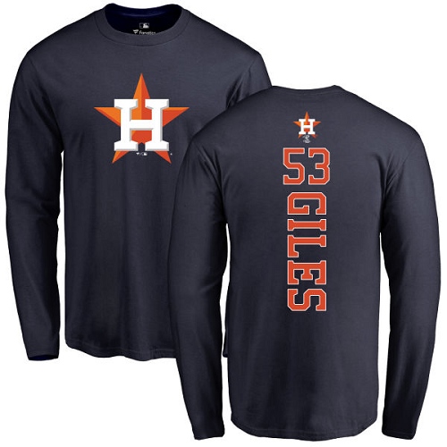 MLB Nike Houston Astros #53 Ken Giles Navy Blue Backer Long Sleeve T-Shirt