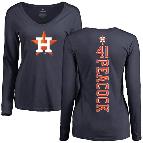 MLB Women's Nike Houston Astros #41 Brad Peacock Navy Blue Backer Long Sleeve T-Shirt
