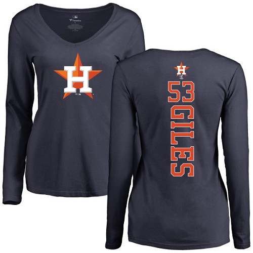 MLB Women's Nike Houston Astros #53 Ken Giles Navy Blue Backer Long Sleeve T-Shirt