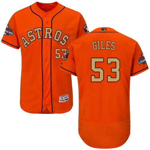 Men's Majestic Houston Astros #53 Ken Giles Orange Alternate 2018 Gold Program Flex Base Authentic Collection MLB Jersey