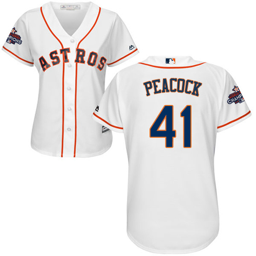 Women's Majestic Houston Astros #41 Brad Peacock Authentic White Home 2017 World Series Champions Cool Base MLB Jersey