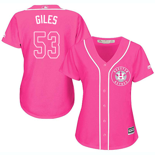 Women's Majestic Houston Astros #53 Ken Giles Authentic Pink Fashion Cool Base MLB Jersey