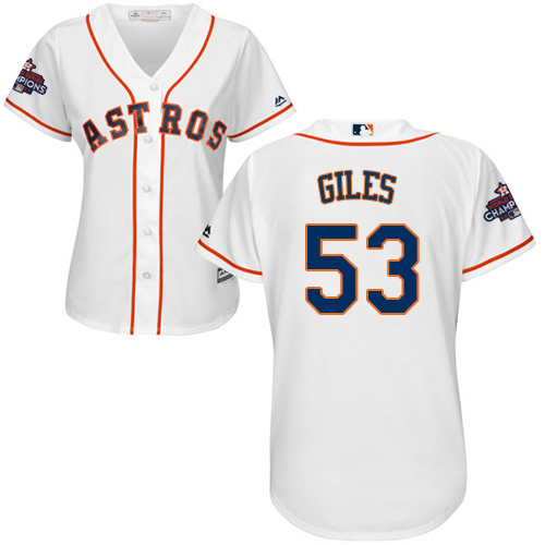 Women's Majestic Houston Astros #53 Ken Giles Authentic White Home 2017 World Series Champions Cool Base MLB Jersey