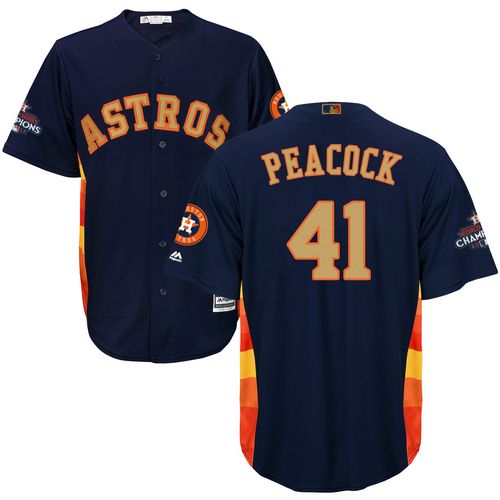 Youth Majestic Houston Astros #41 Brad Peacock Authentic Navy Blue Alternate 2018 Gold Program Cool Base MLB Jersey