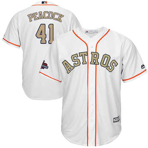 Youth Majestic Houston Astros #41 Brad Peacock Authentic White 2018 Gold Program Cool Base MLB Jersey