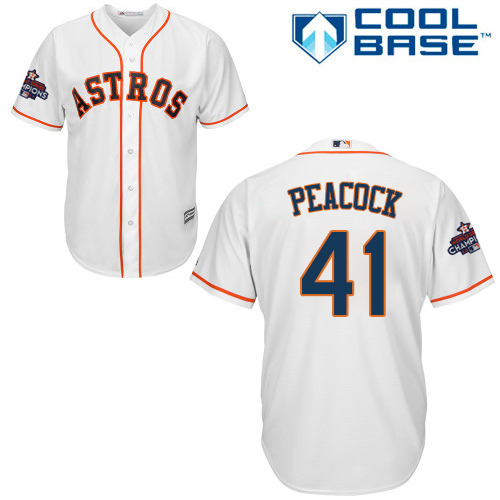 Youth Majestic Houston Astros #41 Brad Peacock Authentic White Home 2017 World Series Champions Cool Base MLB Jersey