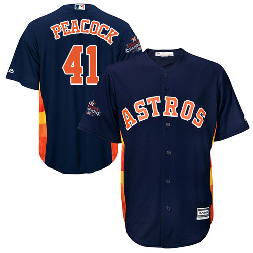Youth Majestic Houston Astros #41 Brad Peacock Replica Navy Blue Alternate 2017 World Series Champions Cool Base MLB Jersey