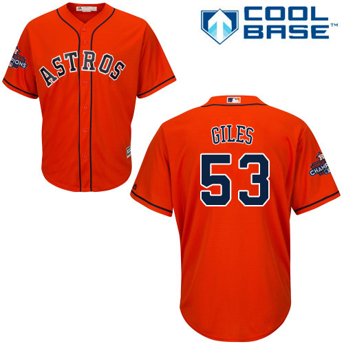 Youth Majestic Houston Astros #53 Ken Giles Authentic Orange Alternate 2017 World Series Champions Cool Base MLB Jersey
