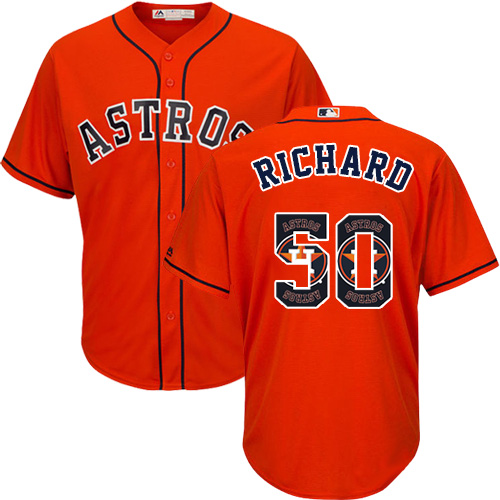 Men's Majestic Houston Astros #50 J.R. Richard Authentic Orange Team Logo Fashion Cool Base MLB Jersey