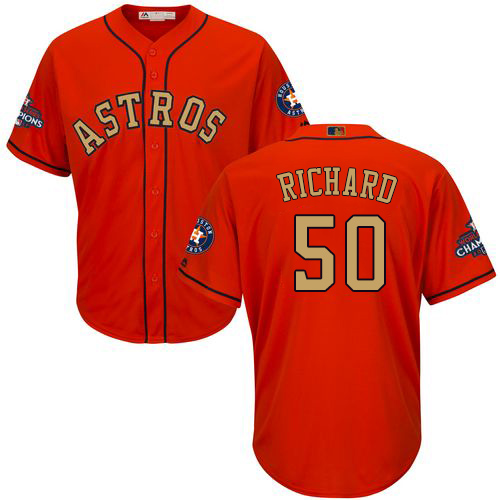 Men's Majestic Houston Astros #50 J.R. Richard Replica Orange Alternate 2018 Gold Program Cool Base MLB Jersey