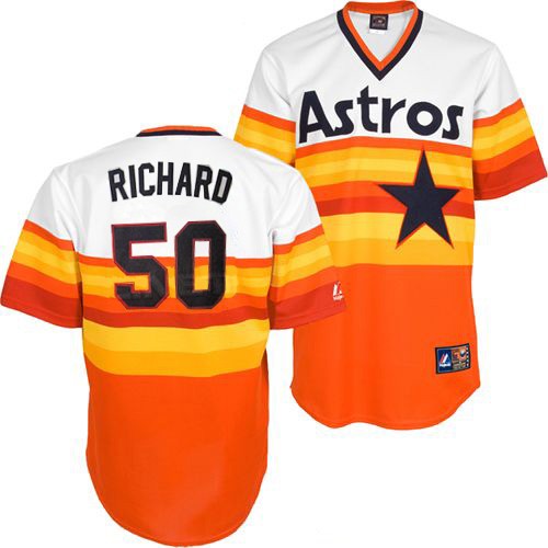 Men's Mitchell and Ness Houston Astros #50 J.R. Richard Replica White/Orange Throwback MLB Jersey