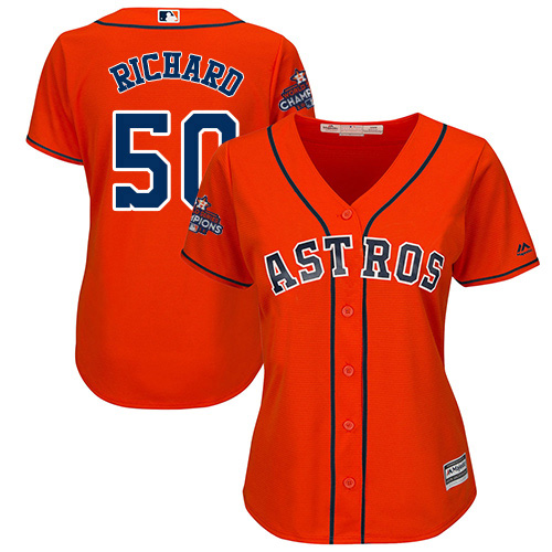 Women's Majestic Houston Astros #50 J.R. Richard Authentic Orange Alternate 2017 World Series Champions Cool Base MLB Jersey