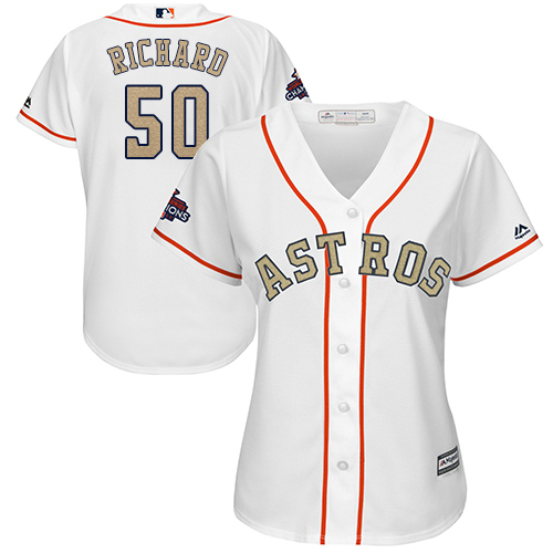 Women's Majestic Houston Astros #50 J.R. Richard Authentic White 2018 Gold Program Cool Base MLB Jersey