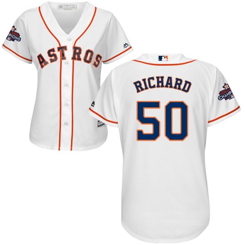 Women's Majestic Houston Astros #50 J.R. Richard Authentic White Home 2017 World Series Champions Cool Base MLB Jersey