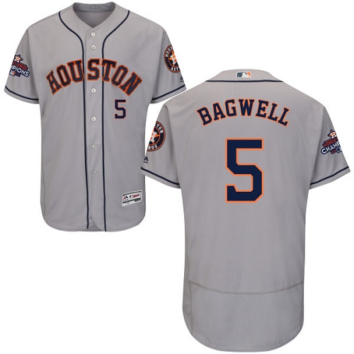 Men's Majestic Houston Astros #5 Jeff Bagwell Authentic Grey Road 2017 World Series Champions Flex Base MLB Jersey