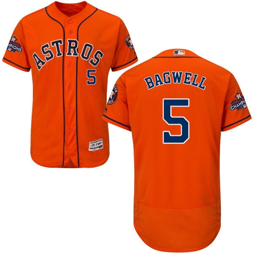 Men's Majestic Houston Astros #5 Jeff Bagwell Authentic Orange Alternate 2017 World Series Champions Flex Base MLB Jersey