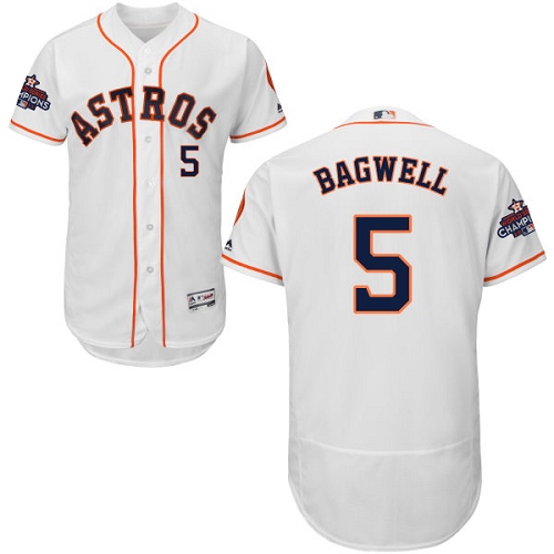 Men's Majestic Houston Astros #5 Jeff Bagwell Authentic White Home 2017 World Series Champions Flex Base MLB Jersey