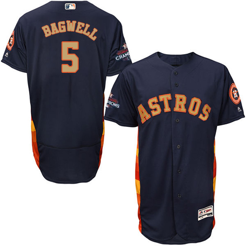 Men's Majestic Houston Astros #5 Jeff Bagwell Navy Blue Alternate 2018 Gold Program Flex Base Authentic Collection MLB Jersey