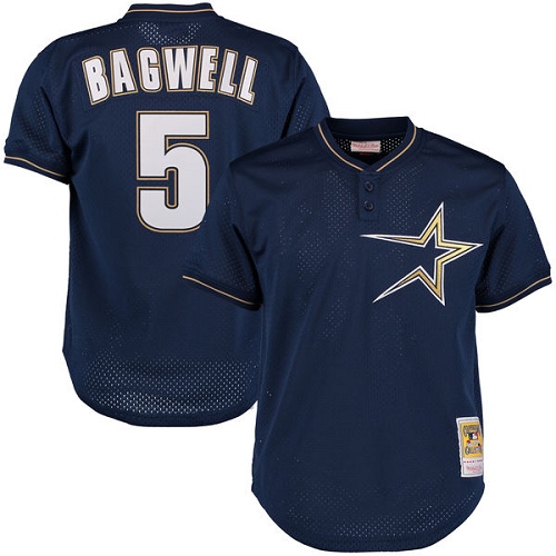 Men's Mitchell and Ness 1997 Houston Astros #5 Jeff Bagwell Replica Navy Blue Throwback MLB Jersey