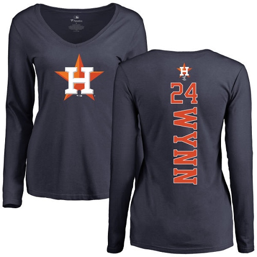 MLB Women's Nike Houston Astros #24 Jimmy Wynn Navy Blue Backer Long Sleeve T-Shirt