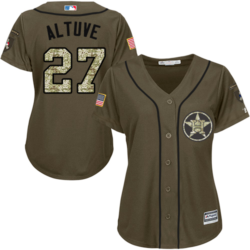 Women's Majestic Houston Astros #27 Jose Altuve Authentic Green Salute to Service MLB Jersey