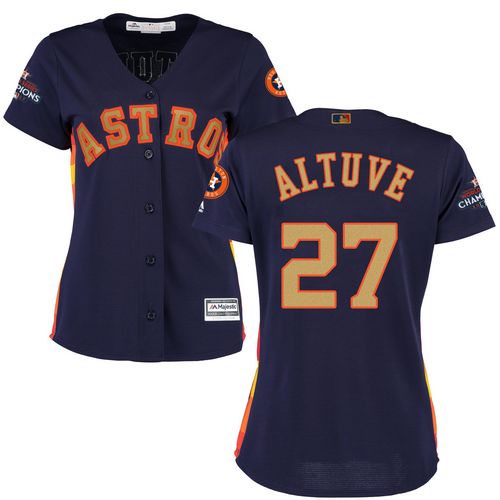 Women's Majestic Houston Astros #27 Jose Altuve Authentic Navy Blue Alternate 2018 Gold Program Cool Base MLB Jersey