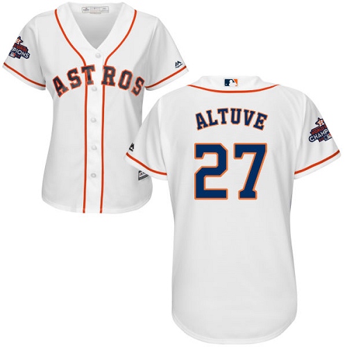 Women's Majestic Houston Astros #27 Jose Altuve Authentic White Home 2017 World Series Champions Cool Base MLB Jersey