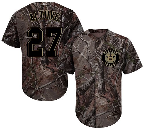 Youth Majestic Houston Astros #27 Jose Altuve Authentic Camo Realtree Collection Flex Base MLB Jersey
