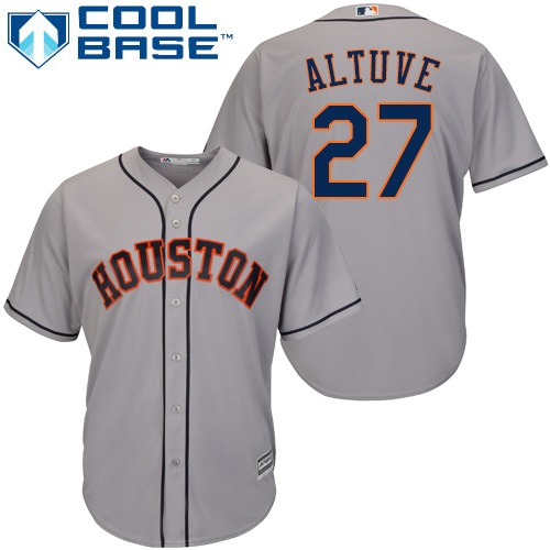 Youth Majestic Houston Astros #27 Jose Altuve Authentic Grey Road Cool Base MLB Jersey