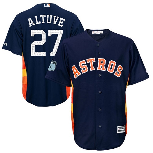 Youth Majestic Houston Astros #27 Jose Altuve Authentic Navy Blue 2017 Spring Training Cool Base MLB Jersey
