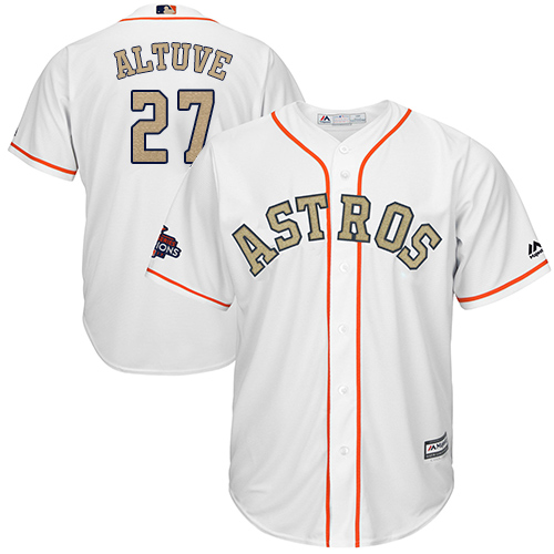 Youth Majestic Houston Astros #27 Jose Altuve Authentic White 2018 Gold Program Cool Base MLB Jersey