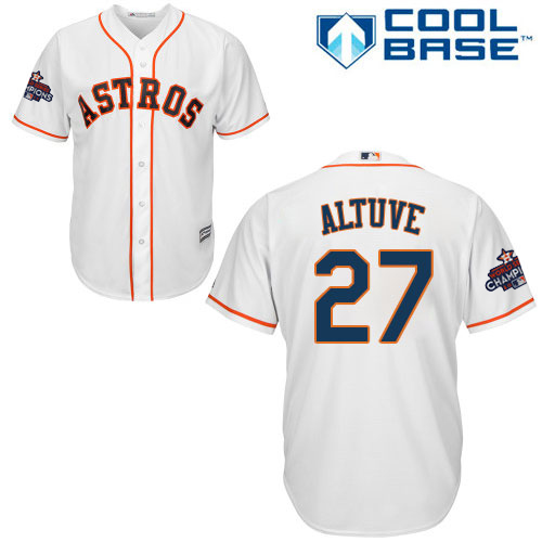 Youth Majestic Houston Astros #27 Jose Altuve Authentic White Home 2017 World Series Champions Cool Base MLB Jersey