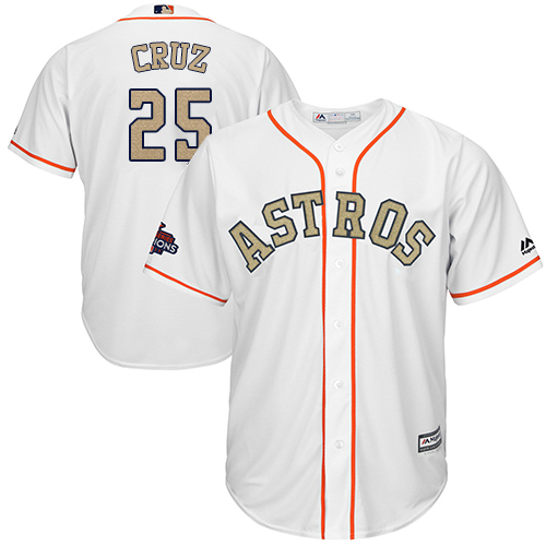 Men's Majestic Houston Astros #25 Jose Cruz Jr. Replica White 2018 Gold Program Cool Base MLB Jersey