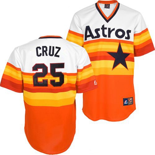 Men's Mitchell and Ness Houston Astros #25 Jose Cruz Jr. Replica White/Orange Throwback MLB Jersey