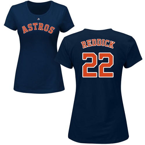 MLB Women's Nike Houston Astros #22 Josh Reddick Navy Blue Name & Number T-Shirt